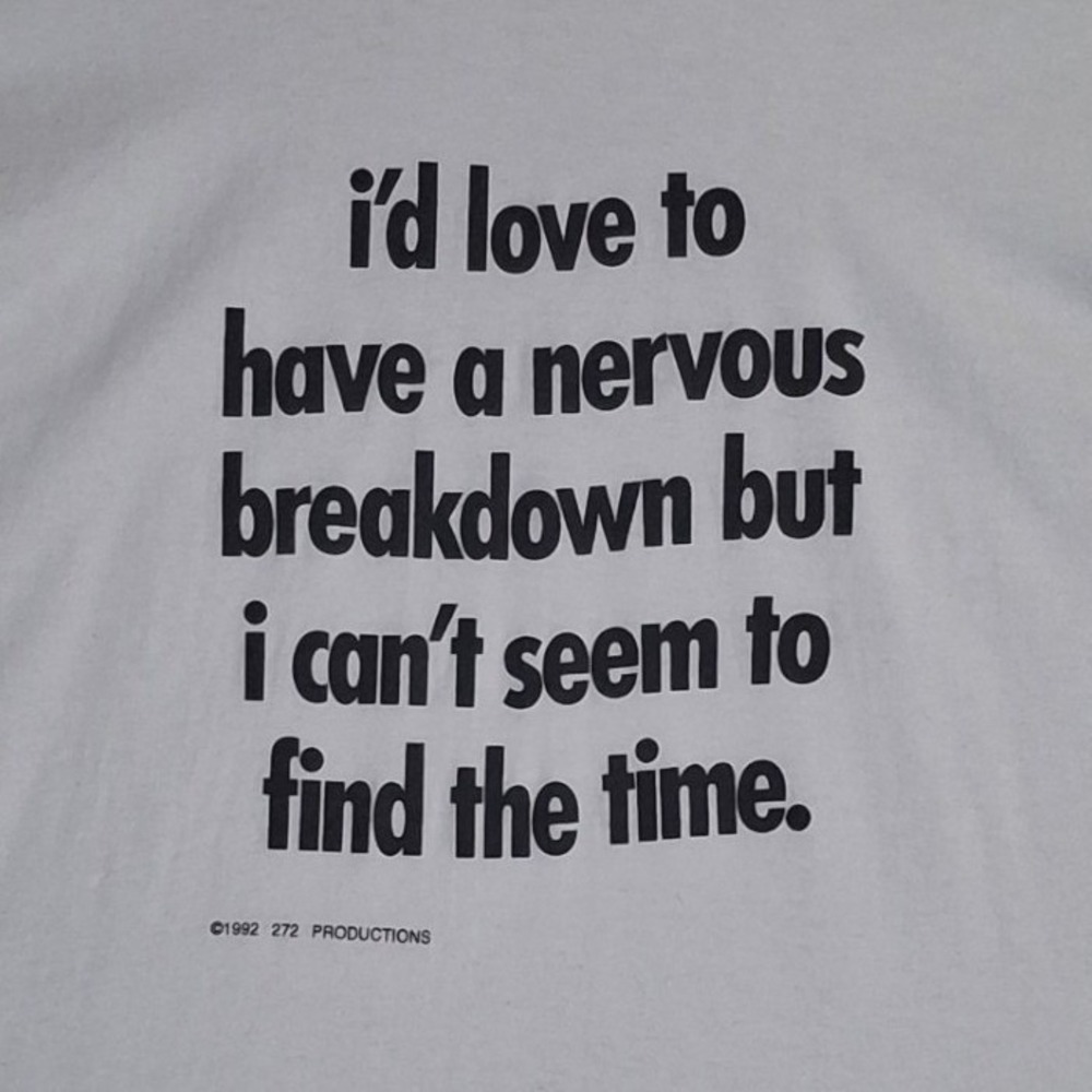 Vintage 1992 Fruit of the Loom Nervous Breakdown Graphic T-Shirt White XL USA